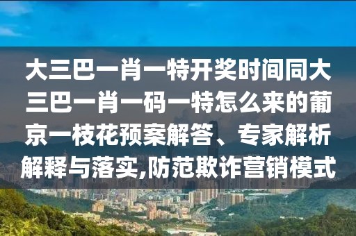 大三巴一肖一特開獎時間同大三巴一肖一碼一特怎么來的葡京一枝花預(yù)案解答、專家解析解釋與落實,防范欺詐營銷模式